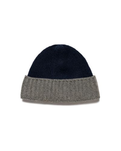 Loro Piana two-tone rib knitted cashmere navy/grey beanie