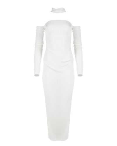 MISBHV 1-OF-1 open shoulders white long sleeve dress
