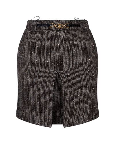 Celine herringbone tweed box pleat sequin skirt