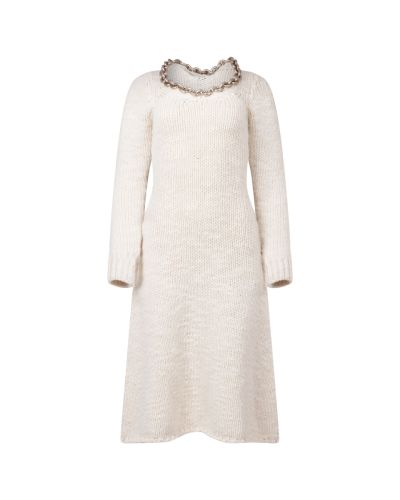 Bottega Veneta chain-embellished cream white knitted midi dress