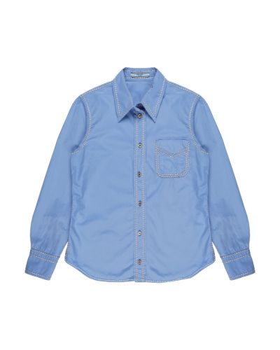 Prada contrast-stitching poplin blue button-up shirt