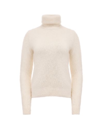 Saint Laurent cream white roll turtle neck mohair sweater