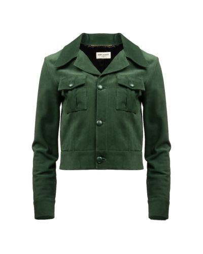Saint Laurent suede trucker green jacket