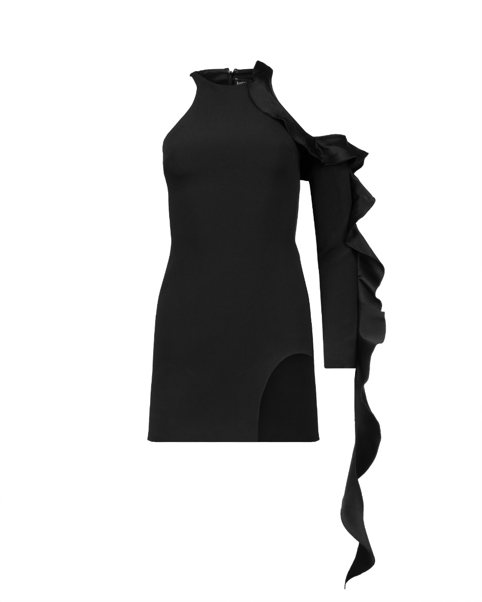 David Koma ruffled satin-trimmed crepe mini dress thumbnail