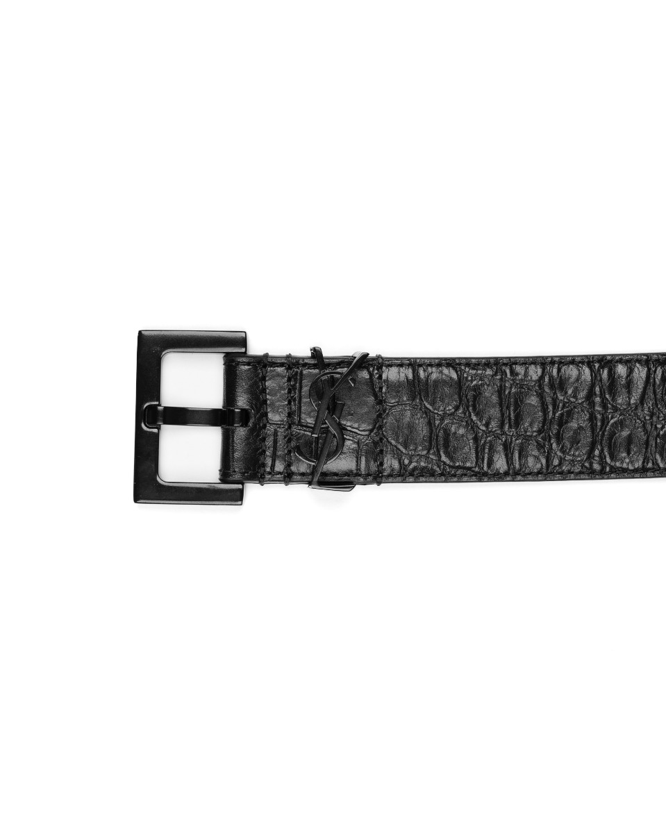 Saint Laurent Cassandre belt crocodile-embossed leather thumbnail