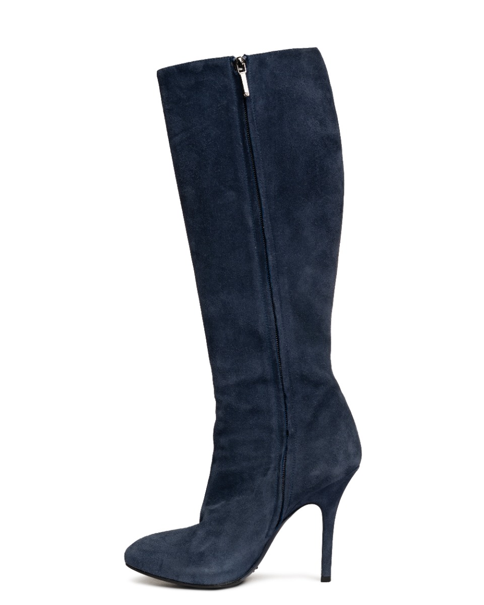 Dior Pleats Marine blue suede knee boots thumbnail