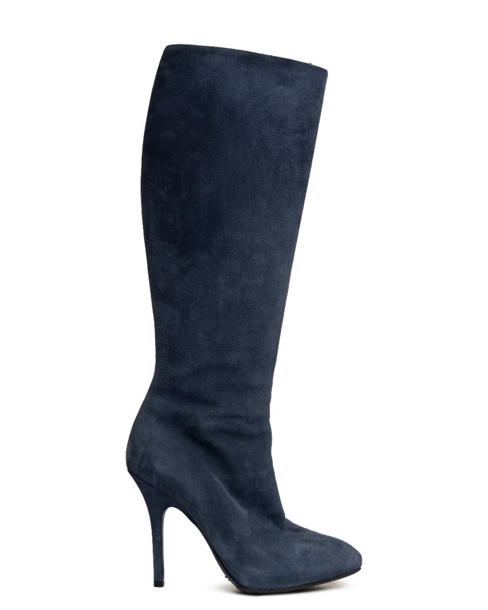 Dior Pleats Marine blue suede knee boots thumbnail