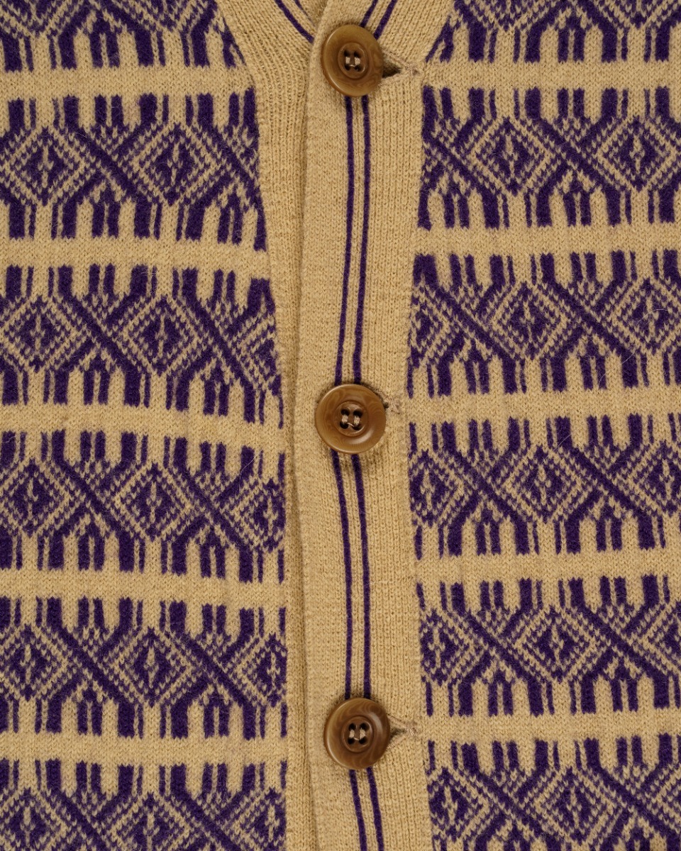 Dries Van Noten geometric rib purple cardigan thumbnail