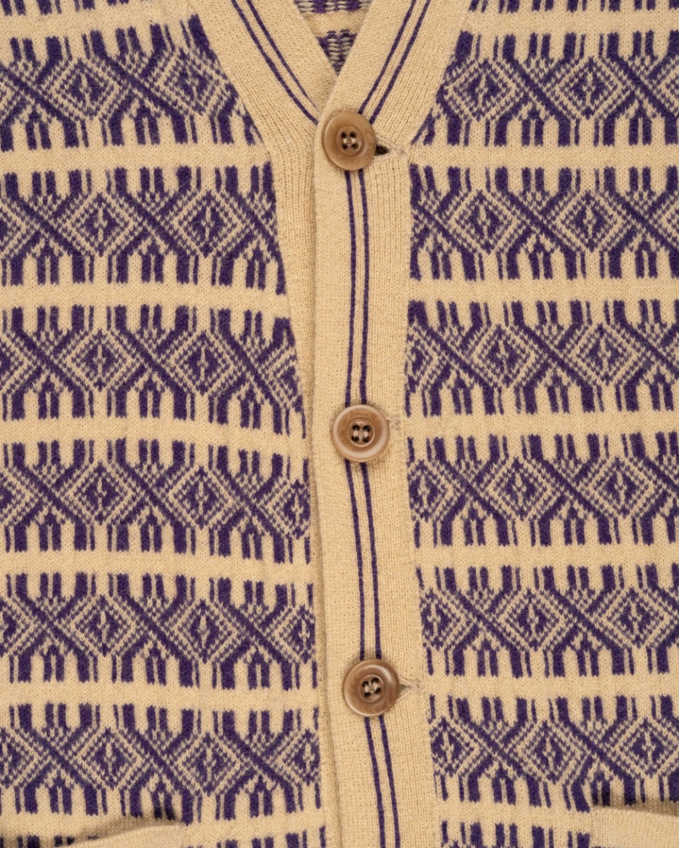 Dries Van Noten geometric rib purple cardigan sweater thumbnail