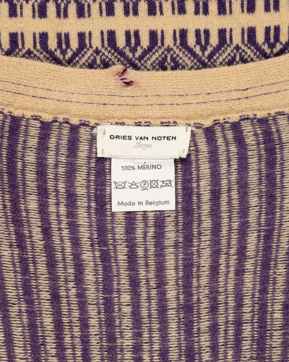 Dries Van Noten geometric rib purple cardigan sweater thumbnail