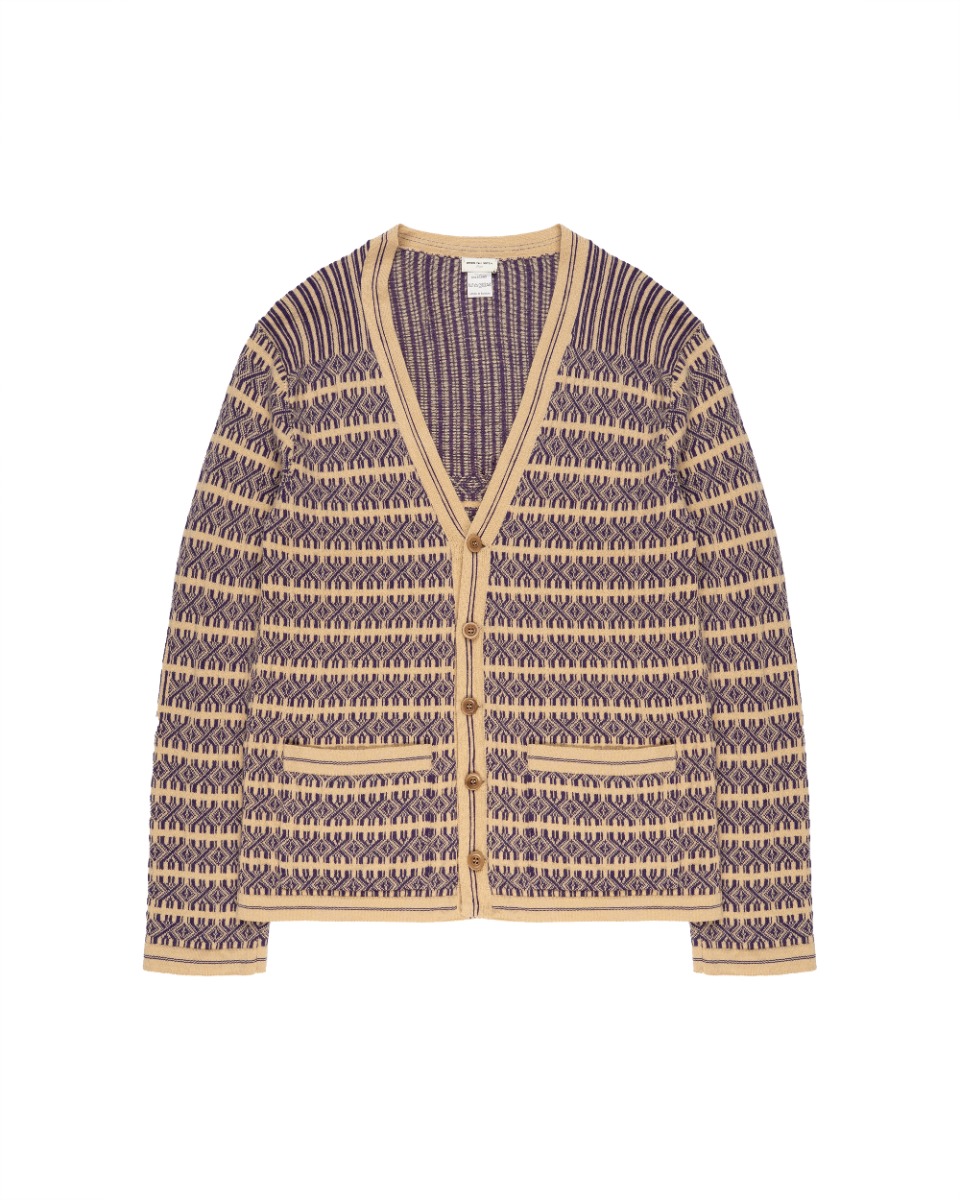 Dries Van Noten geometric rib purple cardigan sweater thumbnail