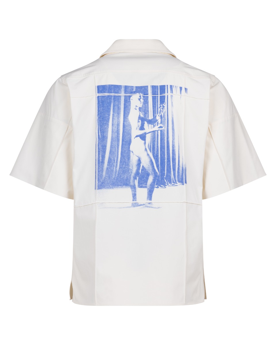Wales Bonner Blue Duets ecru short sleeve shirt thumbnail