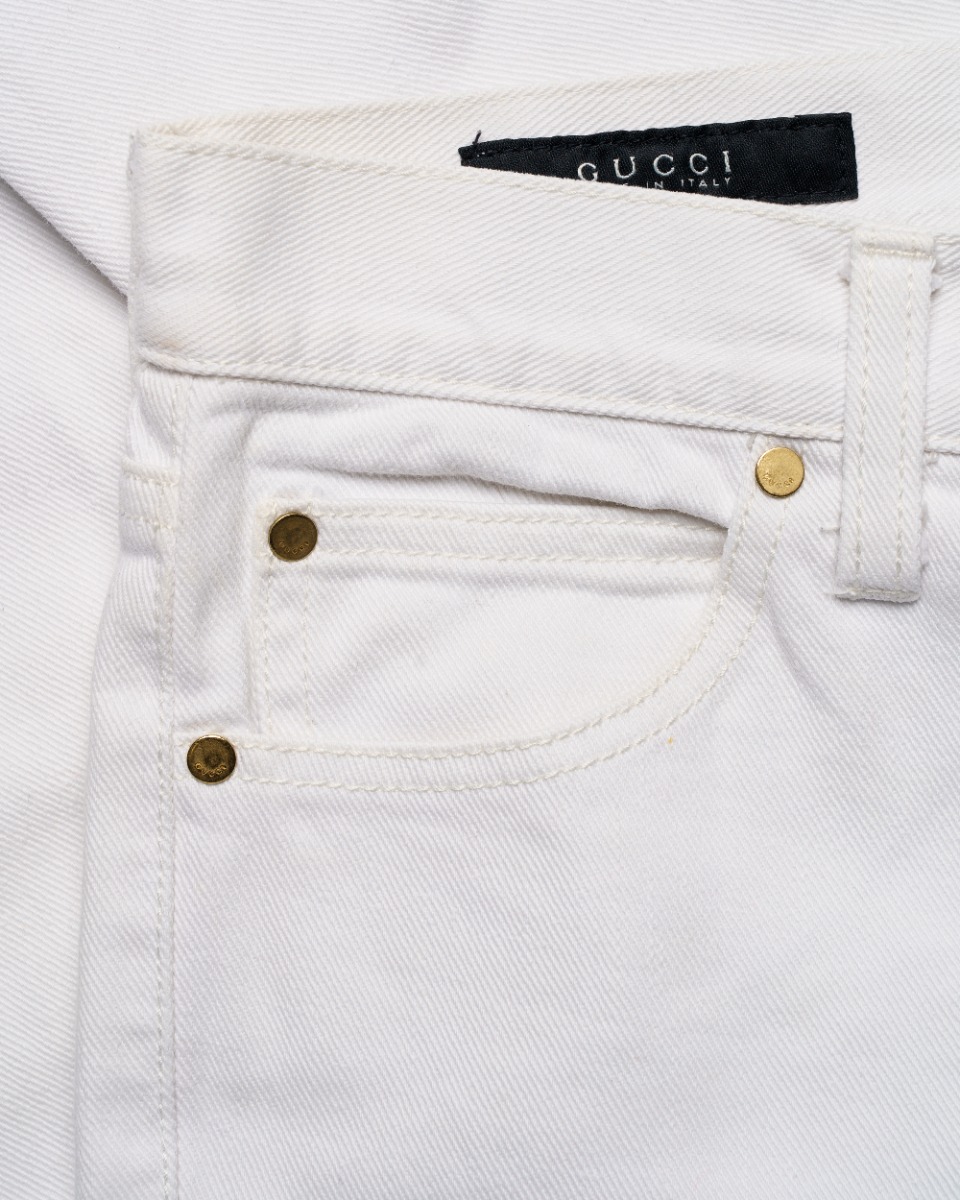 Gucci "GG" logo back pocket embroidery white denim pants thumbnail
