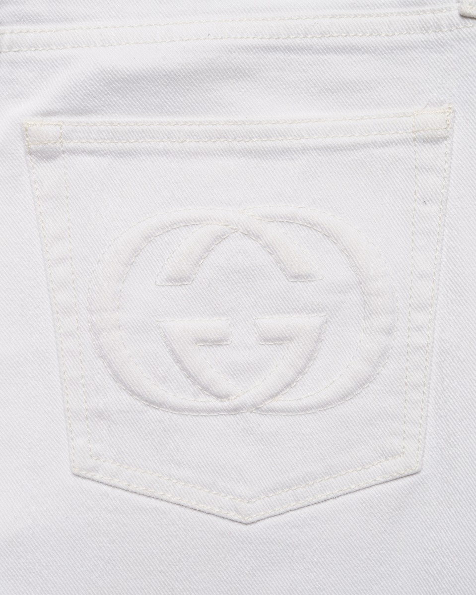 Gucci "GG" logo back pocket embroidery white denim pants thumbnail