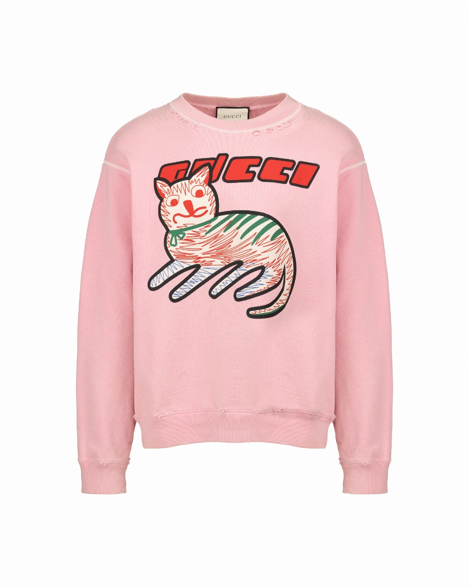Gucci cat embroidery logo crewneck sweatshirt thumbnail
