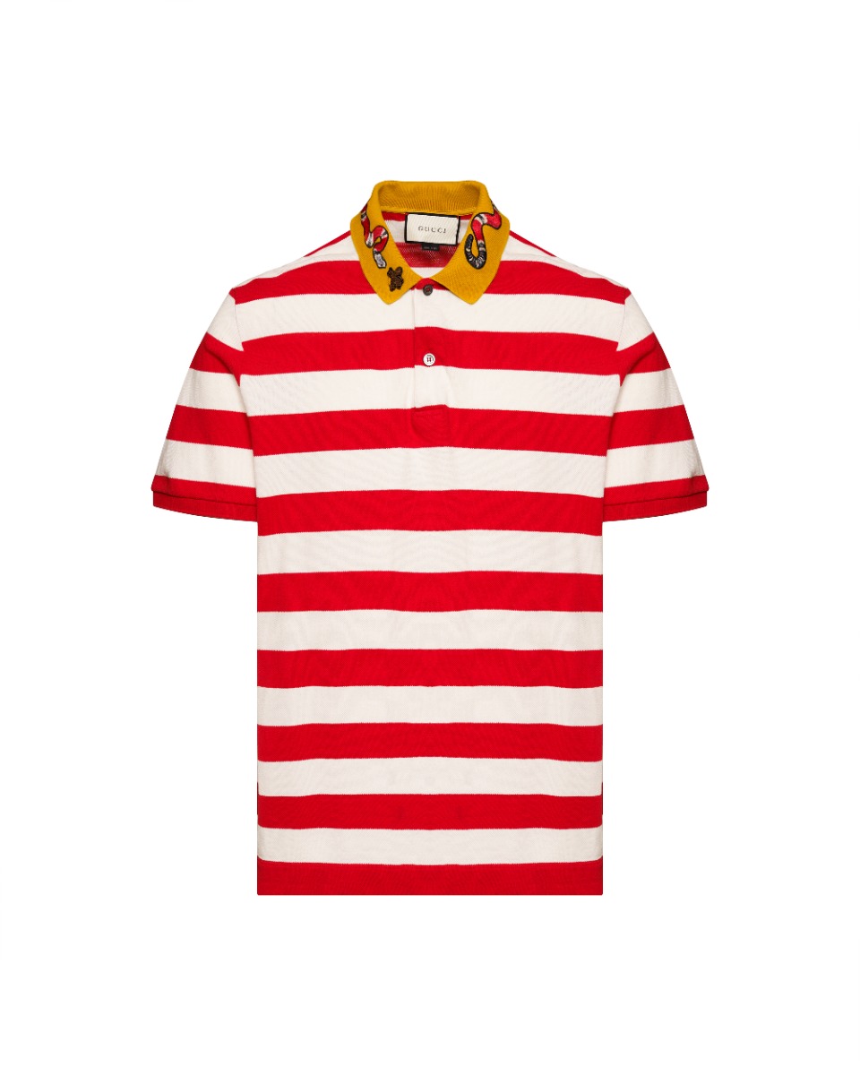 Gucci Kingsnake collar embroidery striped polo t-shirt thumbnail