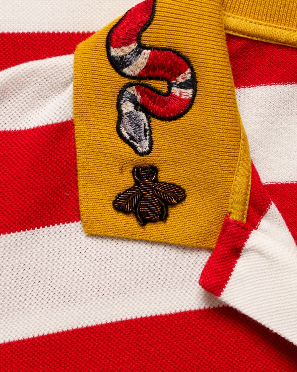 Gucci Kingsnake collar embroidery striped polo t-shirt thumbnail