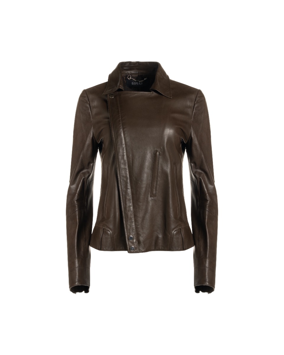 Gucci leather biker mud-brown jacket thumbnail