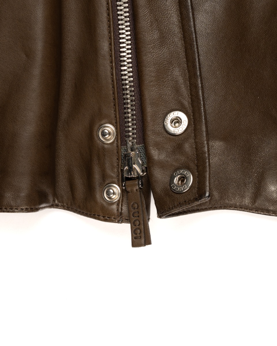 Gucci leather biker mud-brown jacket thumbnail