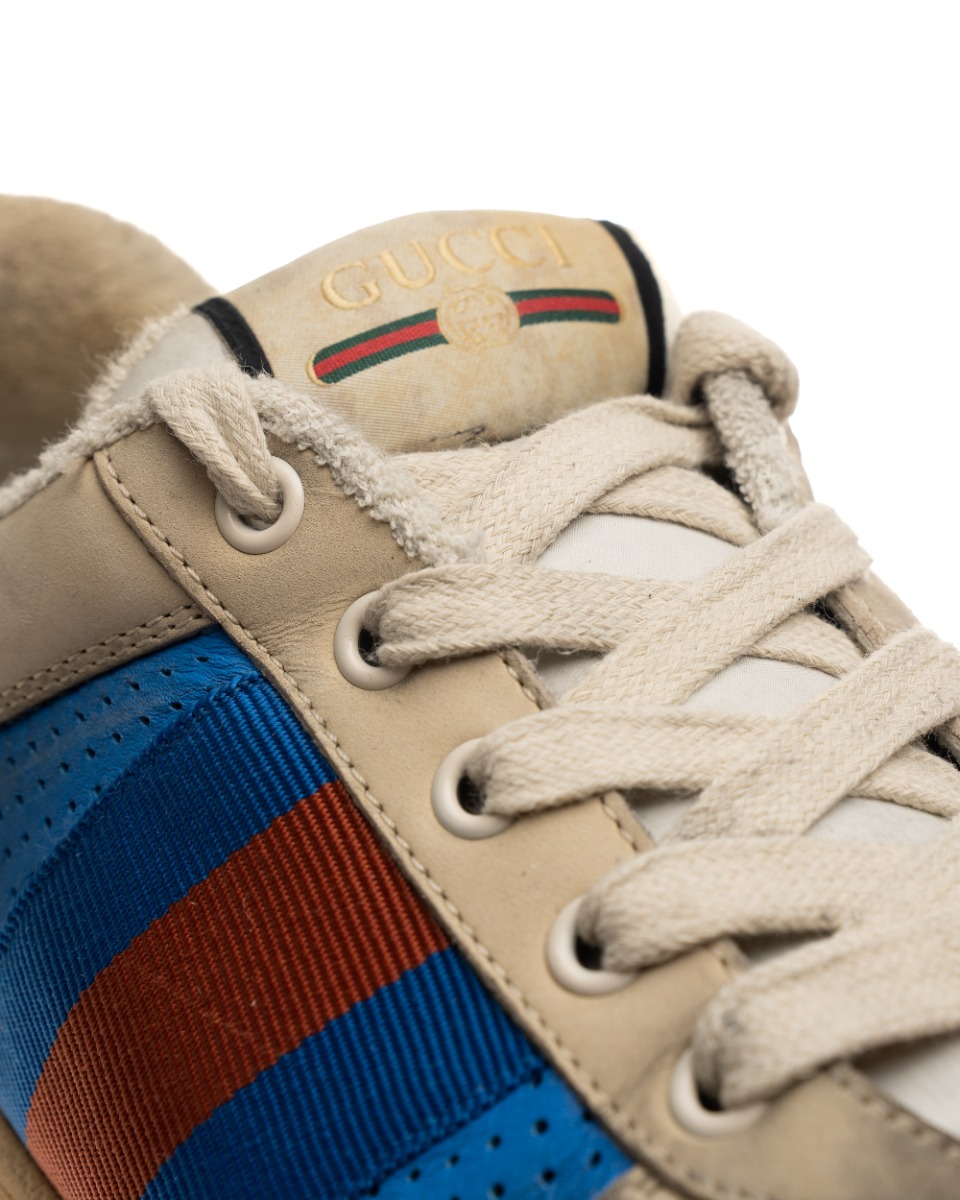 Gucci Virtus distressed leather and webbing sneakers thumbnail