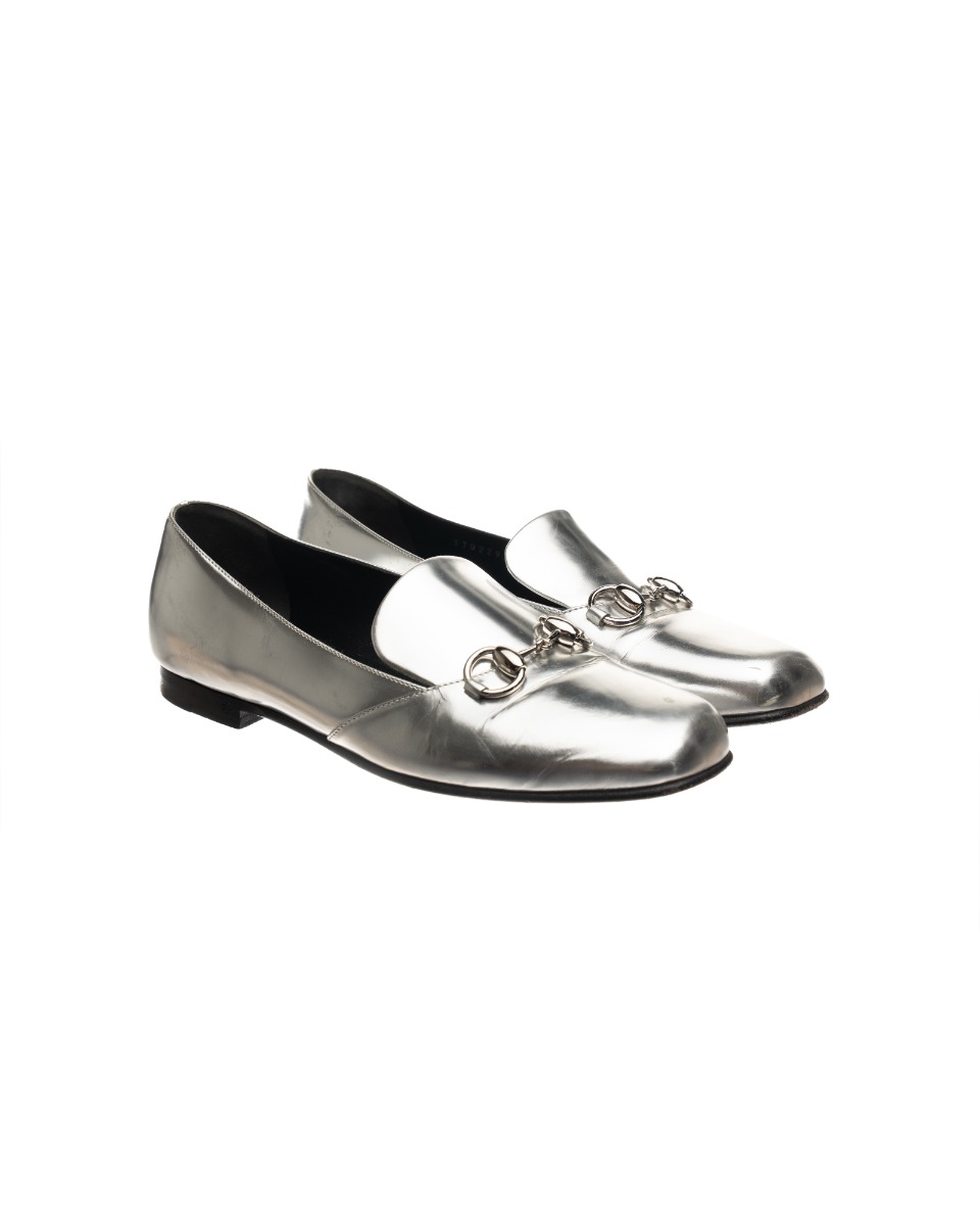Gucci Jordaan Horsebit silver metallic loafers thumbnail