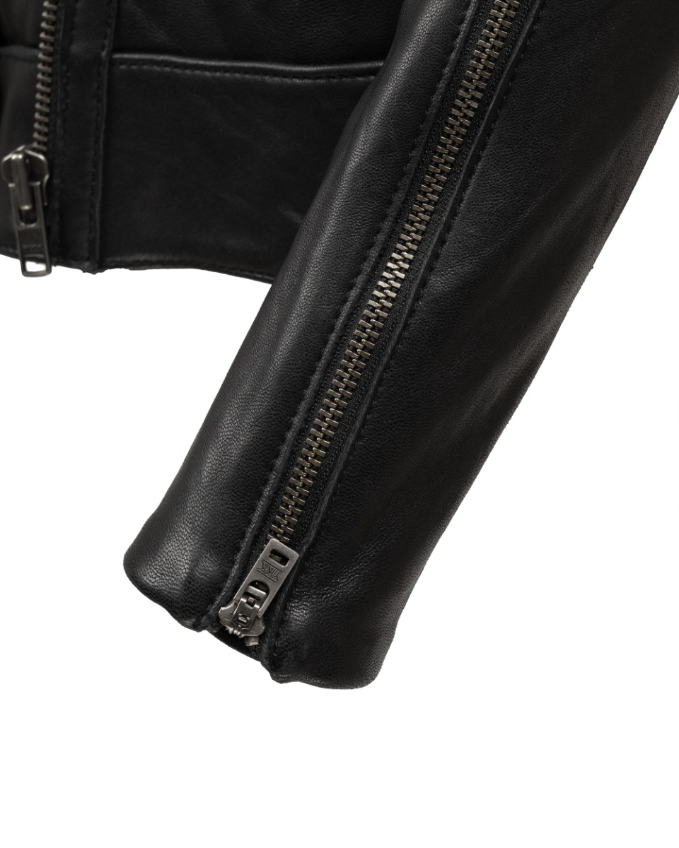 Helmut Lang high collar lamb leather biker jacket thumbnail