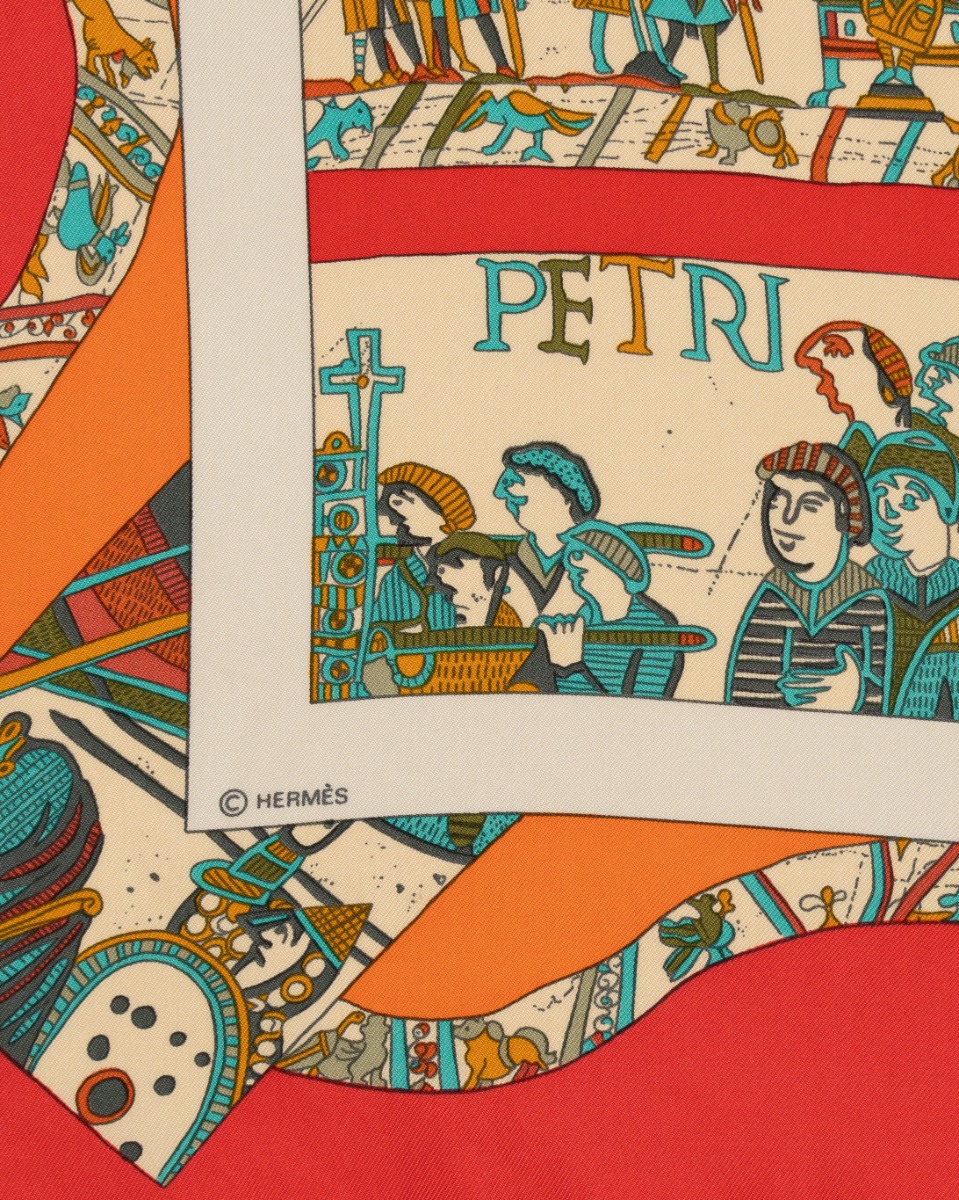 Hermes "A la Gloire de Guillaume" by Loic Dubigeon silk red scarf thumbnail