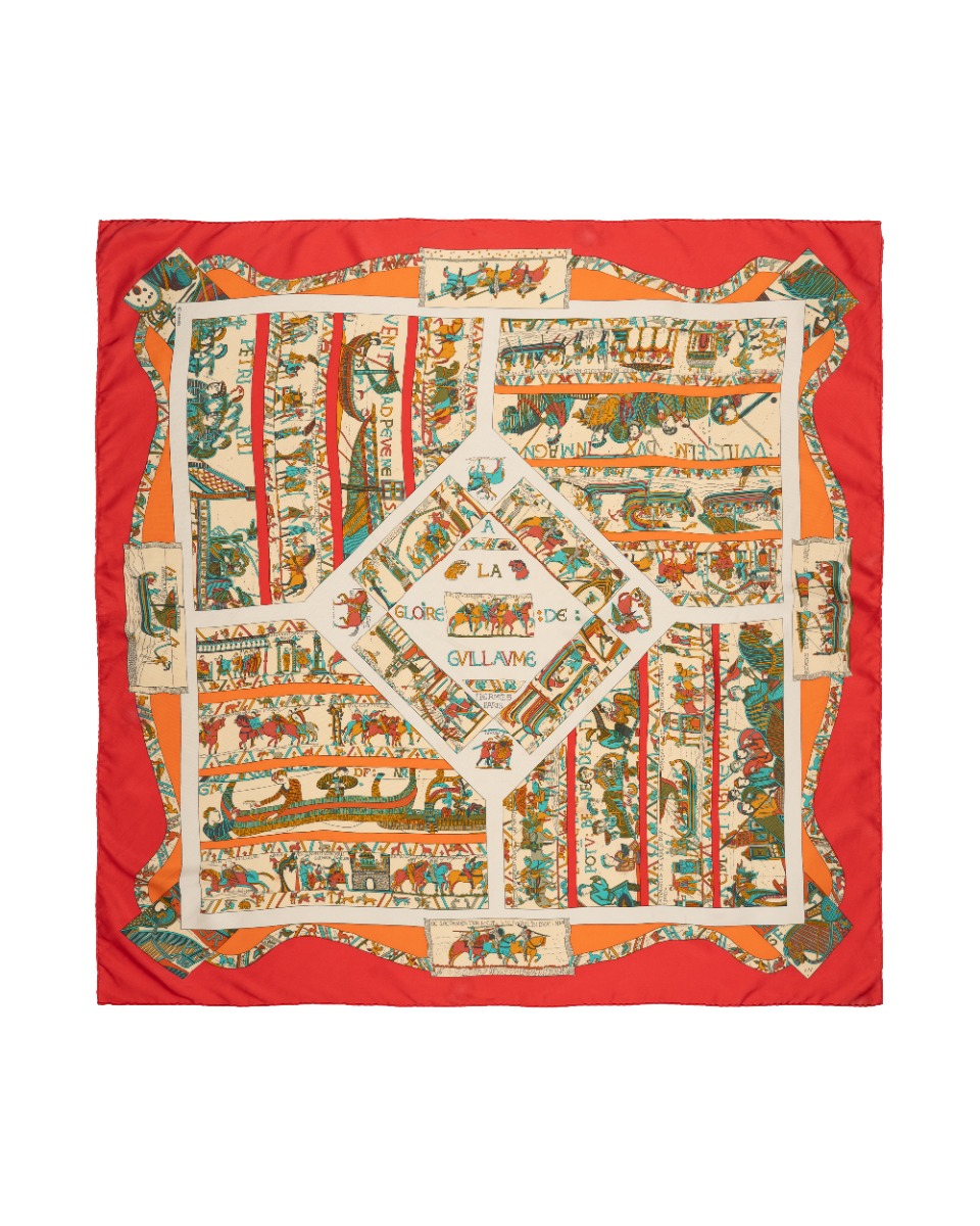 Hermes "A la Gloire de Guillaume" by Loic Dubigeon silk red scarf thumbnail