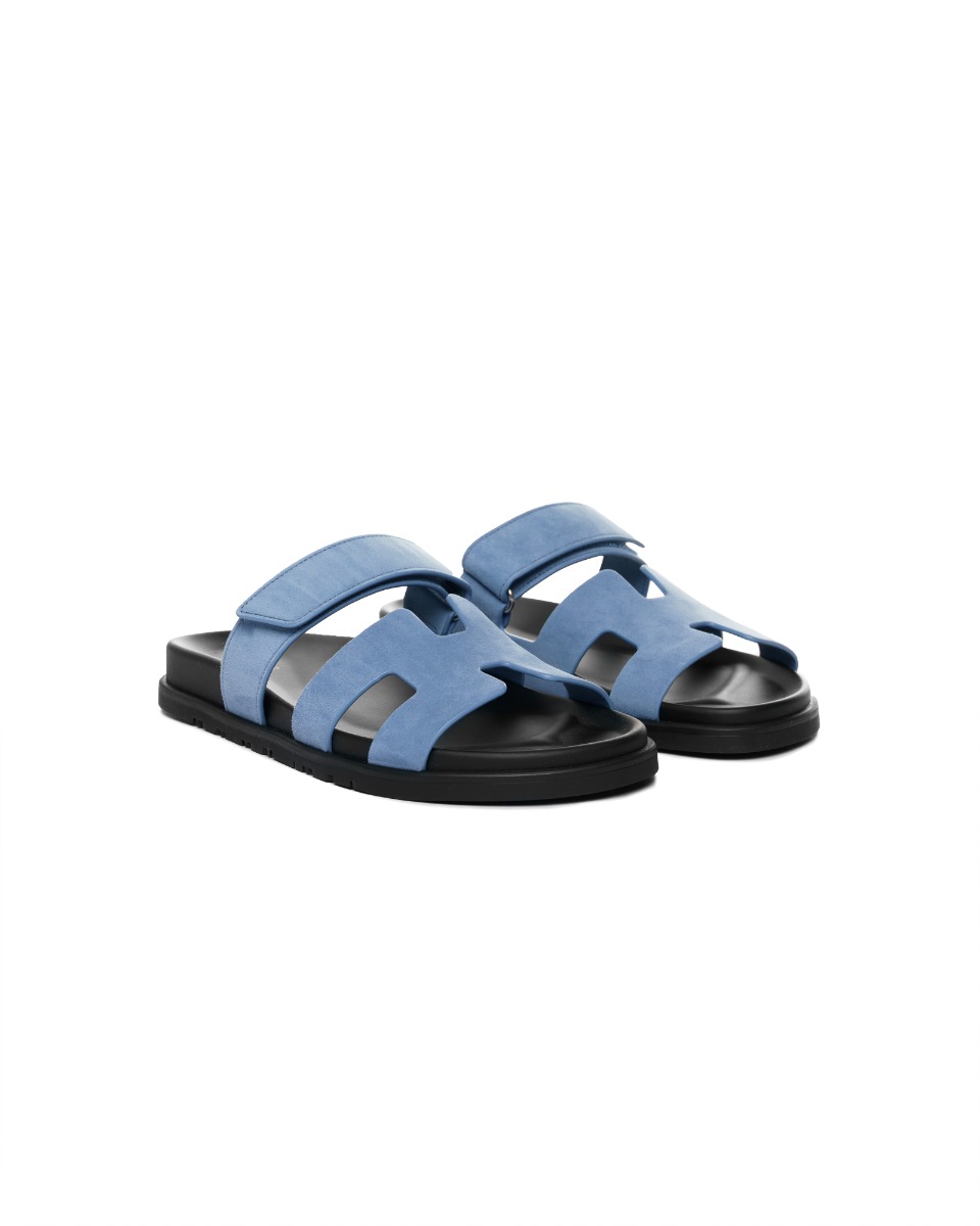 Hermes Chypre blue suede sandals thumbnail