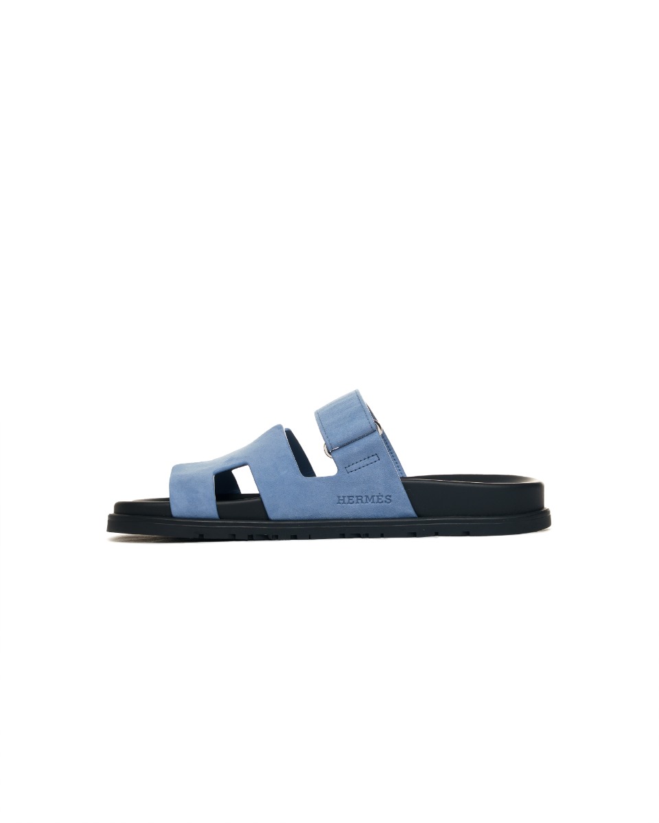 Hermes Chypre blue suede sandals thumbnail