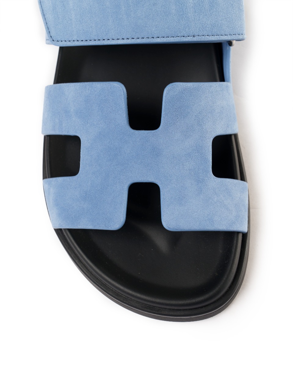 Hermes Chypre blue suede sandals thumbnail