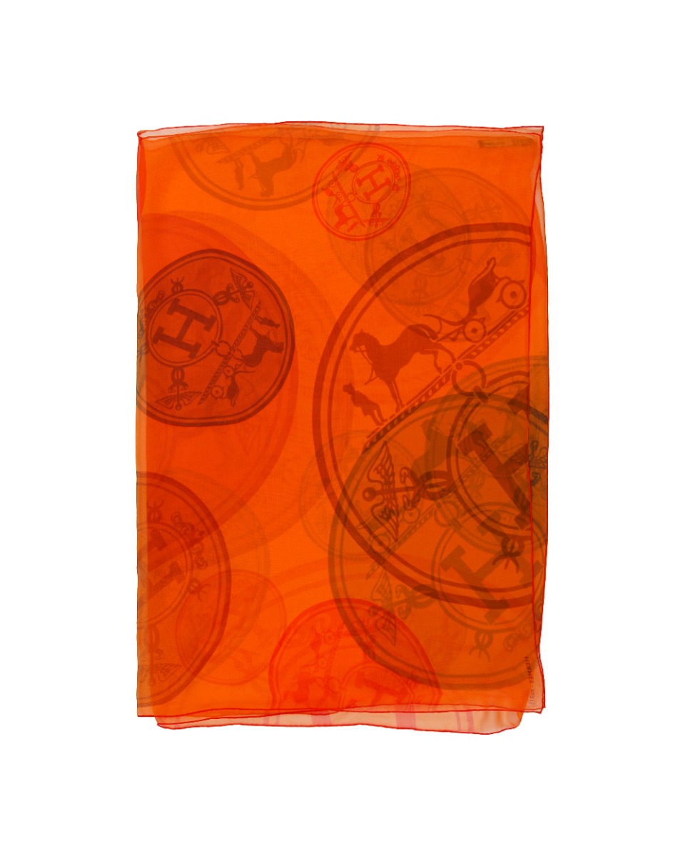 Hermes Herb logo orange silk shawl thumbnail