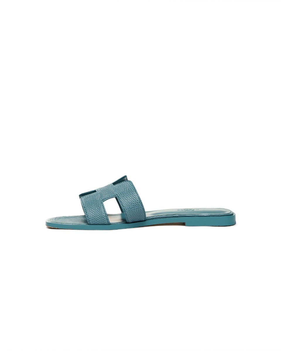 Hermes Oran Gris Antarctique lizard leather sandals thumbnail