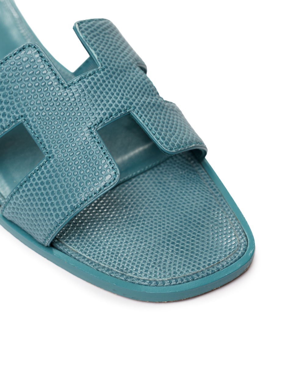 Hermes Oran Gris Antarctique lizard leather sandals thumbnail