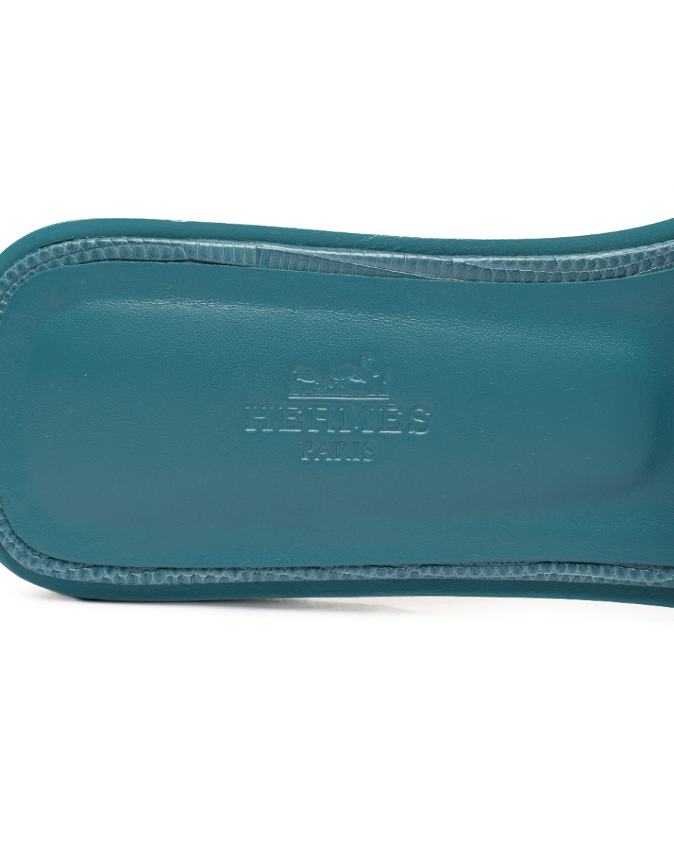 Hermes Oran Gris Antarctique lizard leather sandals thumbnail