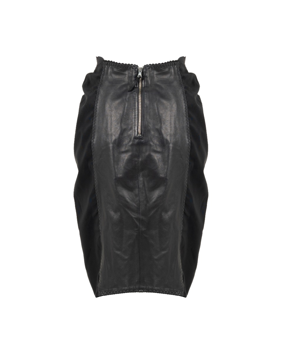 Jean Paul Gaultier Re-edition Printemps-été 1987 leather panelled mini skirt thumbnail