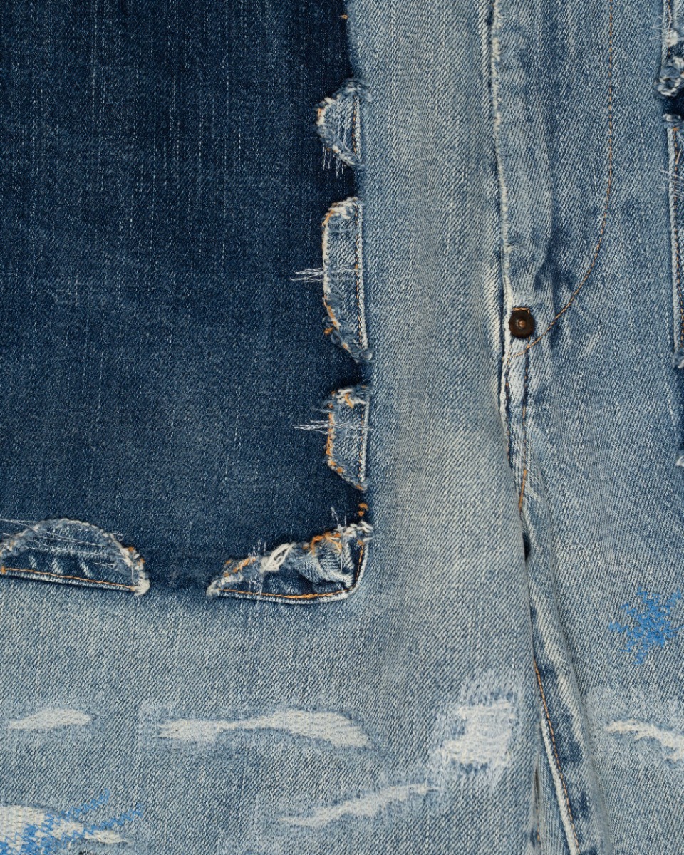 Kapital damaged pockets repaired denim shorts thumbnail