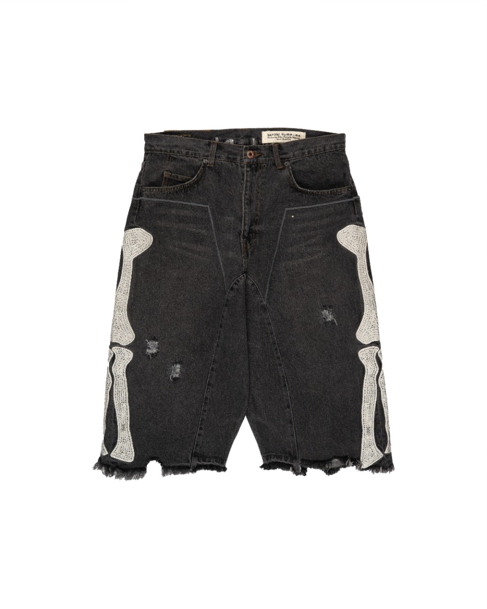 Kapital Kountry 14oz skeleton bones denim shorts thumbnail