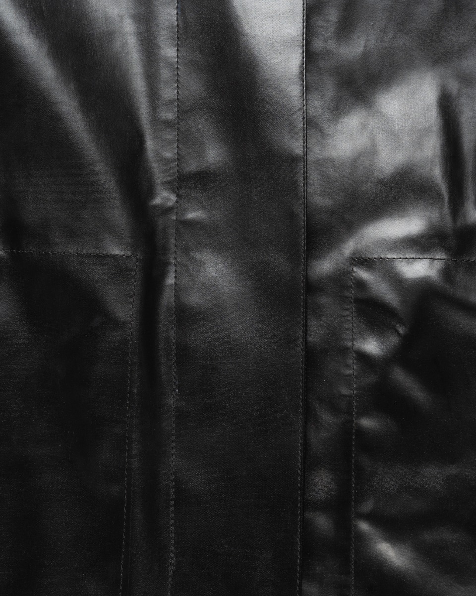 Kwaidan Editions single-breasted rubber black coat thumbnail
