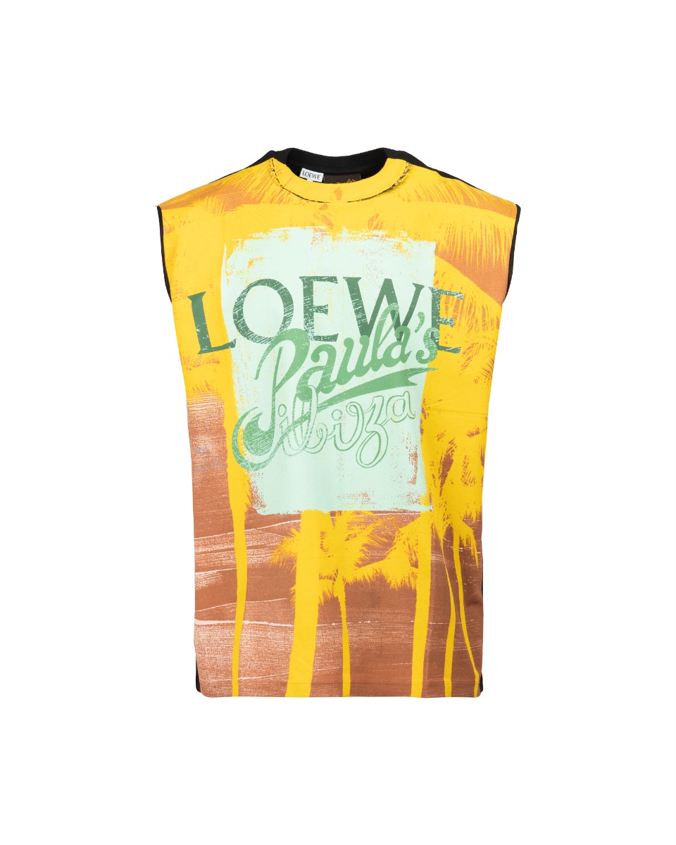 Loewe Paula's Ibiza Palm brown print sleevless black t-shirt thumbnail