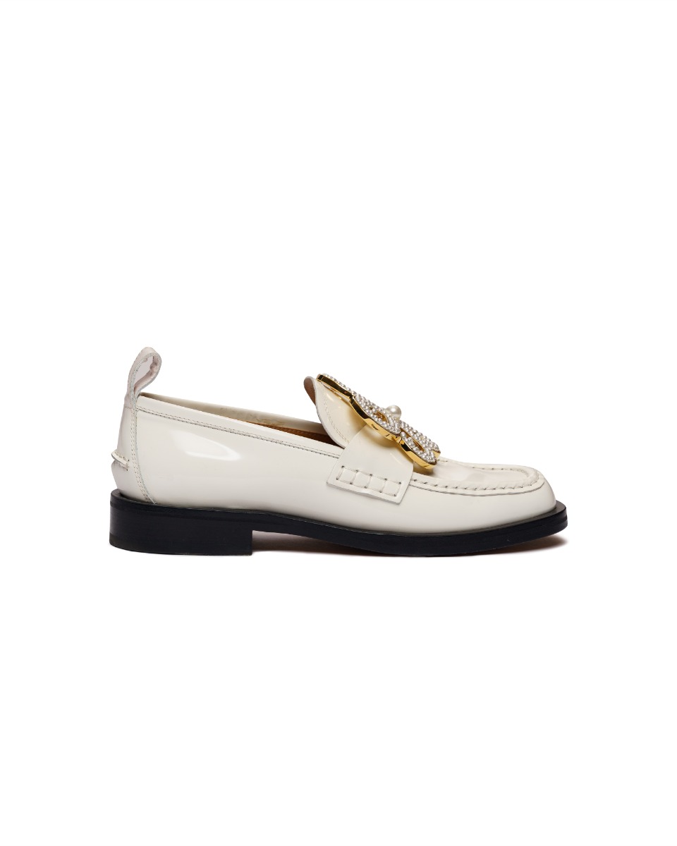 Loewe pearl embossed white patent leather loafers thumbnail