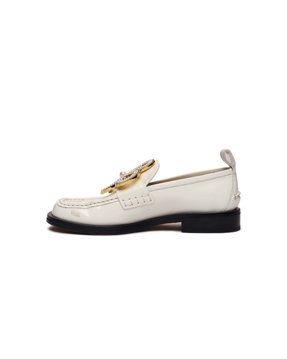 Loewe pearl embossed white patent leather loafers thumbnail