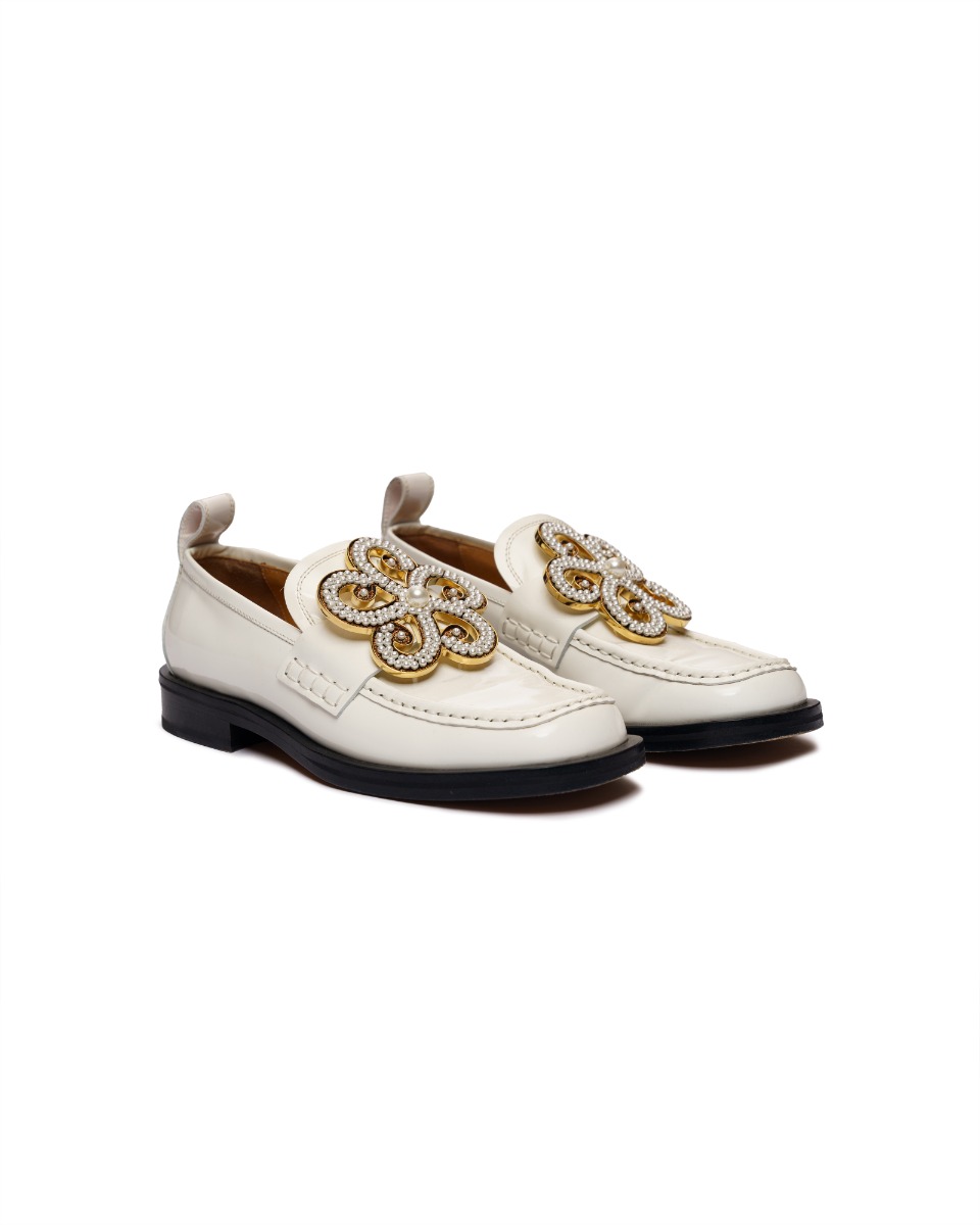 Loewe pearl embossed white patent leather loafers thumbnail