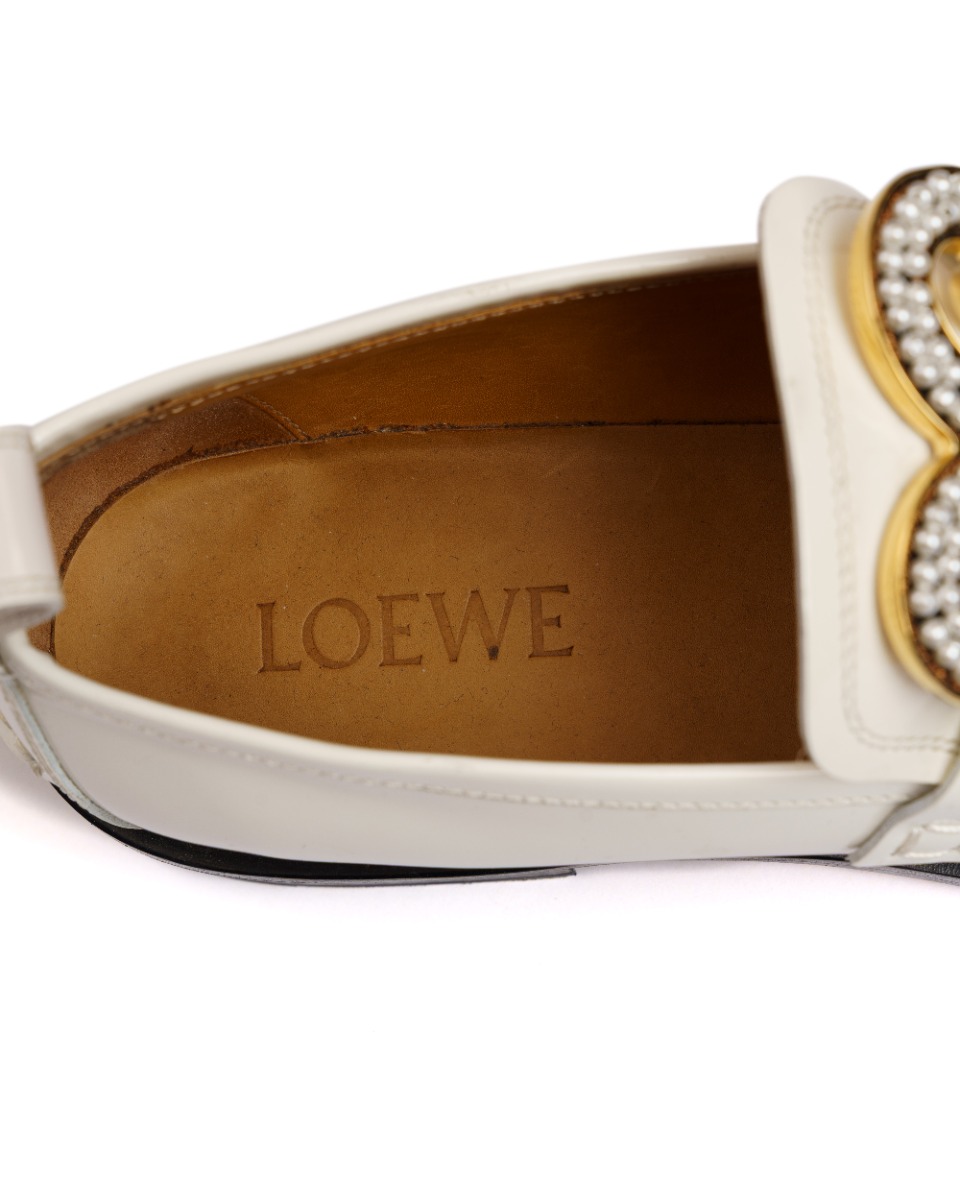 Loewe pearl embossed white patent leather loafers thumbnail