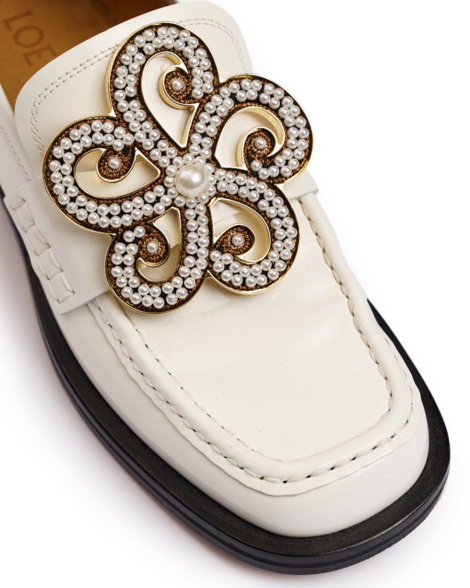 Loewe pearl embossed white patent leather loafers thumbnail