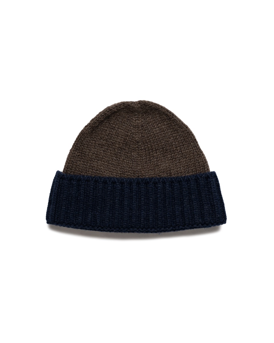 Loro Piana two-tone rib knitted cashmere brown/navy beanie thumbnail