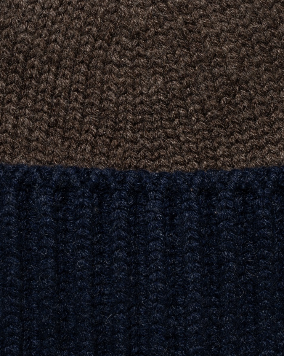 Loro Piana two-tone rib knitted cashmere brown/navy beanie thumbnail