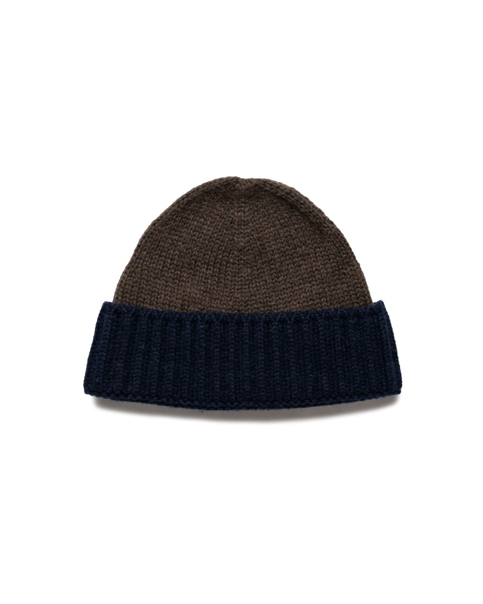 Loro Piana two-tone rib knitted cashmere brown/navy beanie thumbnail