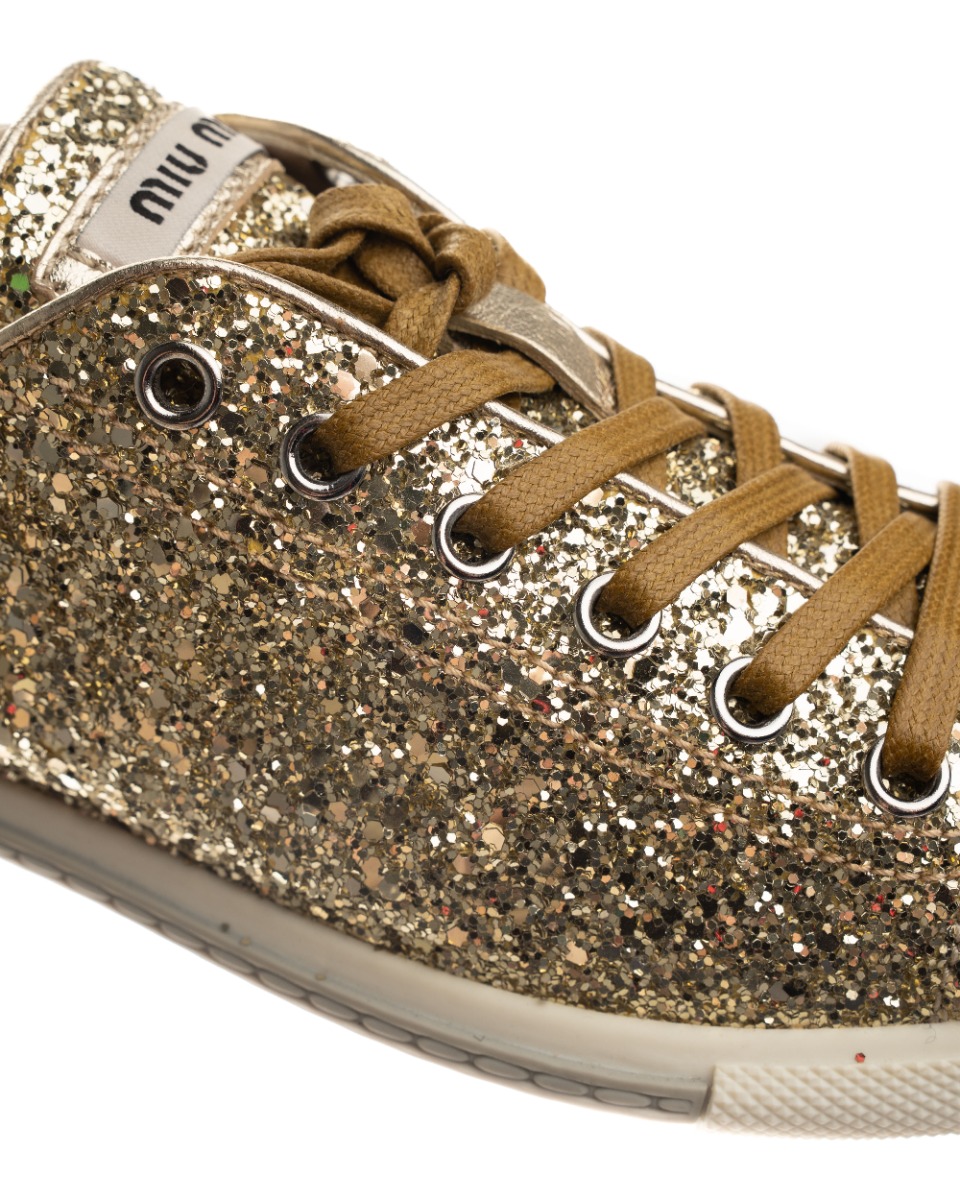 Miu Miu jeweled gold glitter sneakers thumbnail