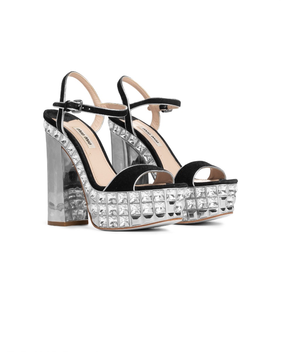 Miu Miu jeweled platform ankle heels thumbnail